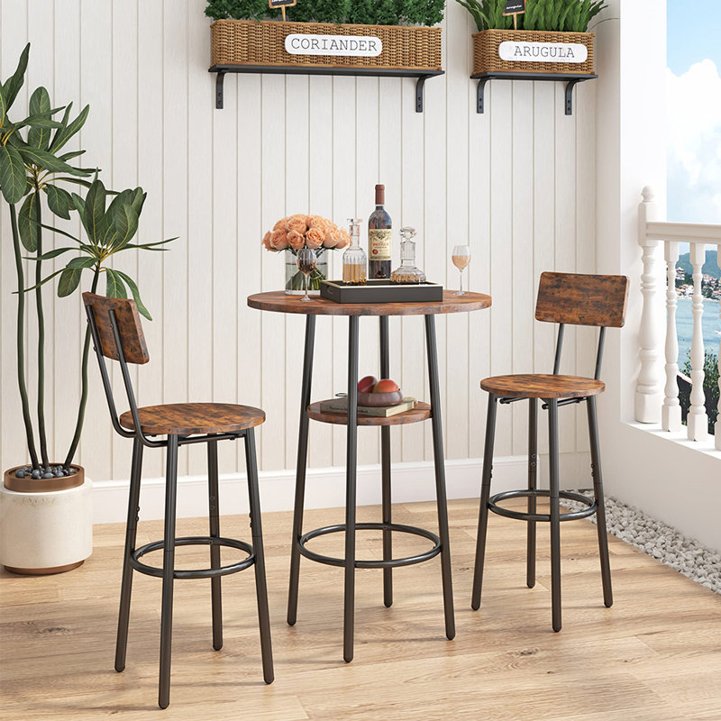 17 Stories Bistro Table and Chairs Set of 2, 3-Piece Bar Table and ...